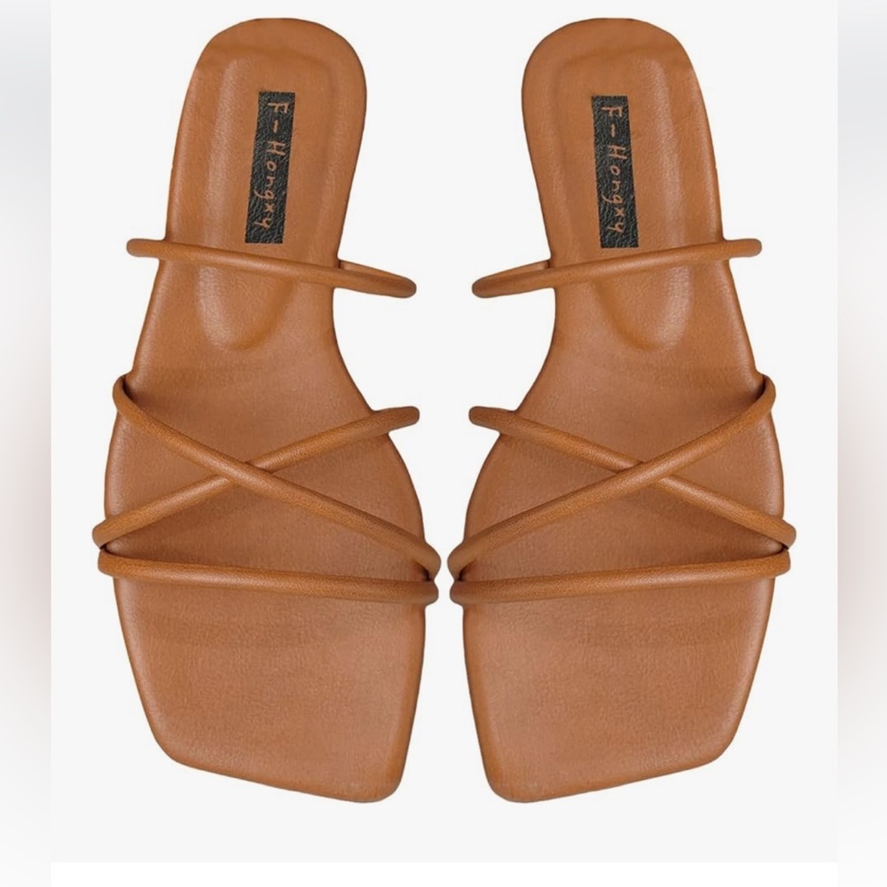 Open Toe Slide Sandals in Tan